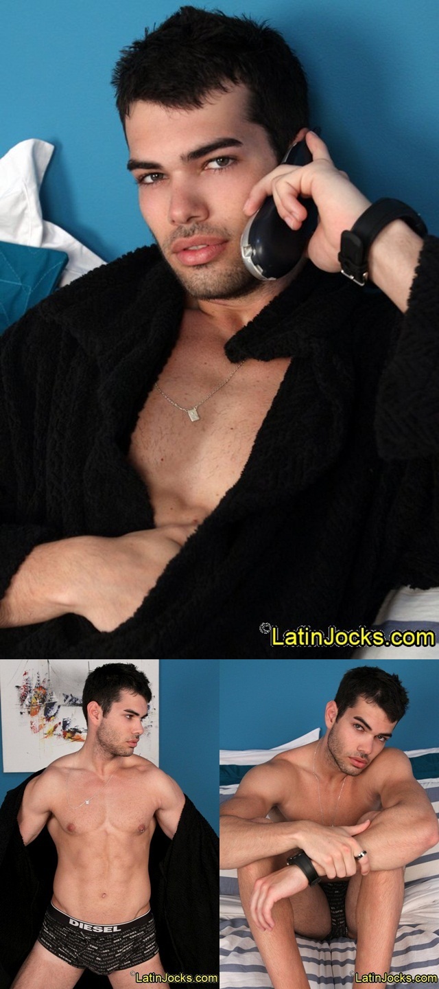 Naked Latin Jock super hot 21yro Leo with dark looks and eyes jerks his huge cock 001 Download Full Gay Porn Gallery here 11 - Latin Jocks: Smoldering dark eyed Leo