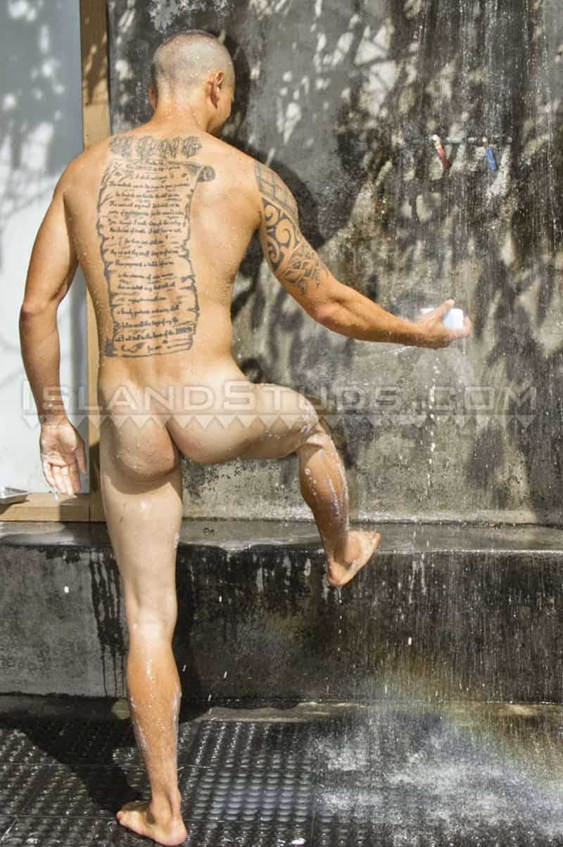 Tattooed young straight Chang skinny dips pool jerking big dick explodes cum 010 gay porn pics - Tattooed young straight Chang skinny dips in the pool jerking his big dick till he explodes cum all over himself